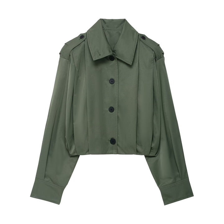 Damen Cropped-Boxy-Trenchjacke im Utility-Look mit Epauletten und weitem Manschettenärmel Echoarchiv