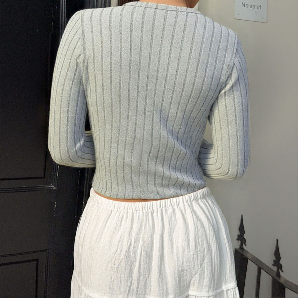 Damen gerippter taillierter V‑Ausschnitt Knopfcardigan Feinstrick – Veloura