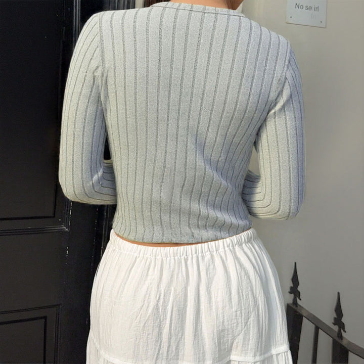 Damen gerippter taillierter V‑Ausschnitt Knopfcardigan Feinstrick – Veloura