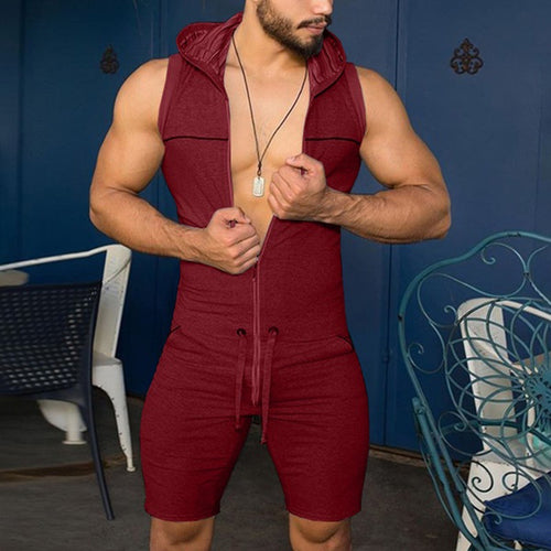 Herren Athletischer Kurzoverall mit Kapuze und praktischen Taschen Echoarchiv