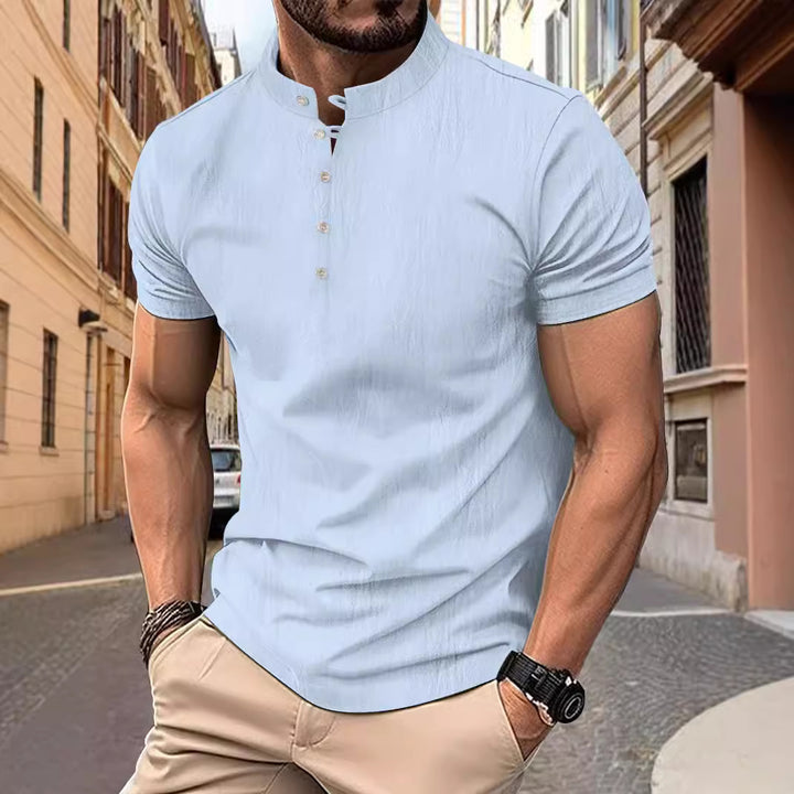 Herren Kurzarm Hemd mit Stehkragen und eleganten Knöpfen Echoarchiv
