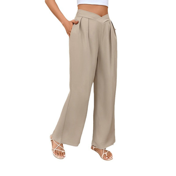 Damen Weite Palazzo‑Hose mit V‑Bund und Vorderfalten – Avérine