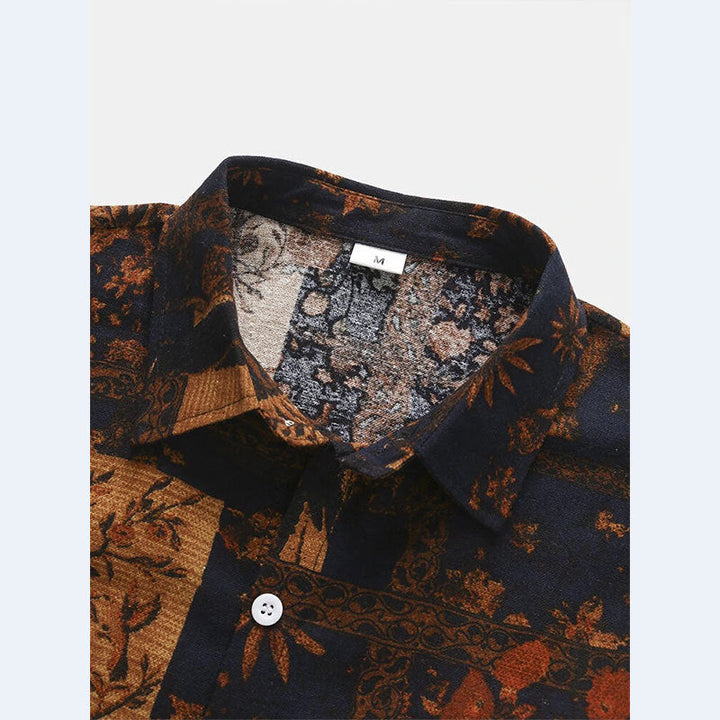 Herren Kurzarm Hemd mit floralem Design und strukturiertem Stoff Echoarchiv
