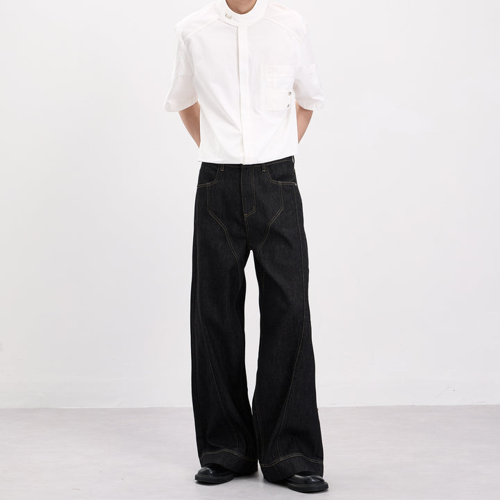 Herren Oversize-Denim-Palazzohose mit skulpturalen Paneelnähten und tiefem Schritt Echo Archiv