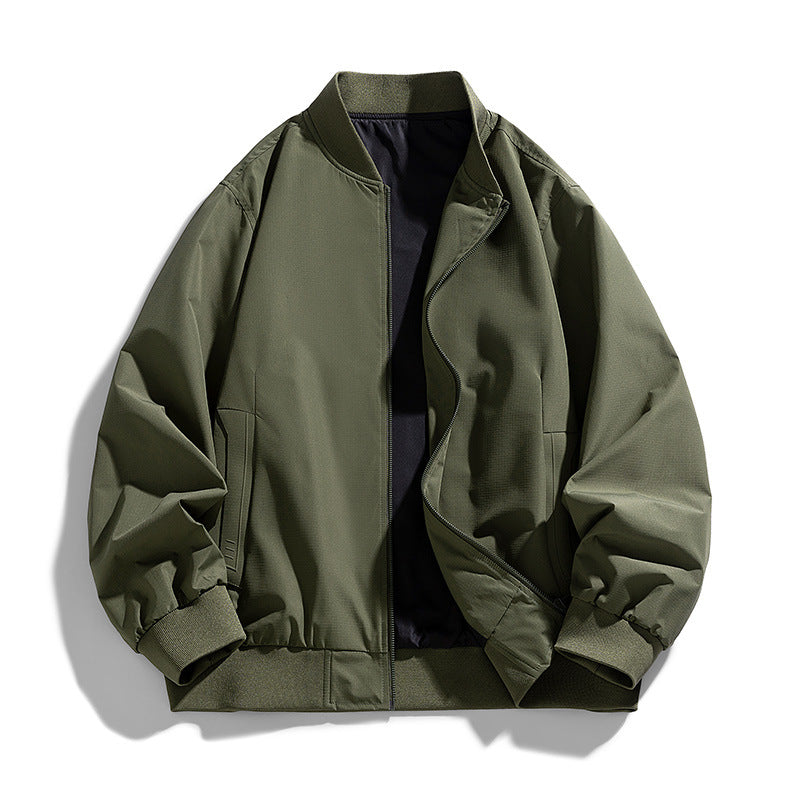 Men's relaxed-fit zip-front utility jacket with ribbed collar elastic hem – Taviero