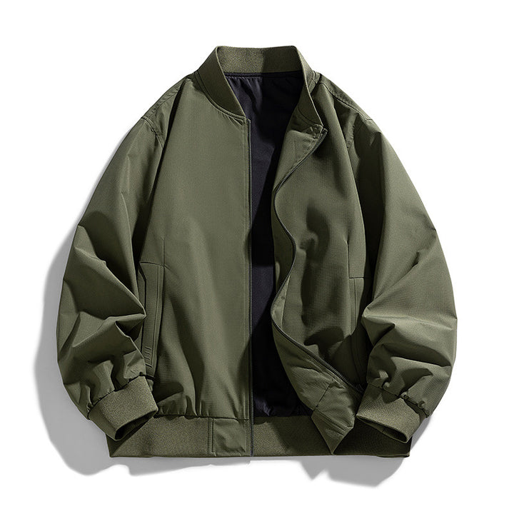 Men's relaxed-fit zip-front utility jacket with ribbed collar elastic hem – Taviero