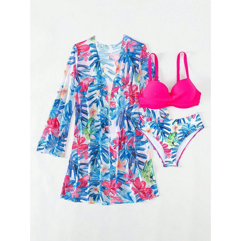 Damen bikini set mit floralem Überwurf und glamourösen Details Echo Archiv