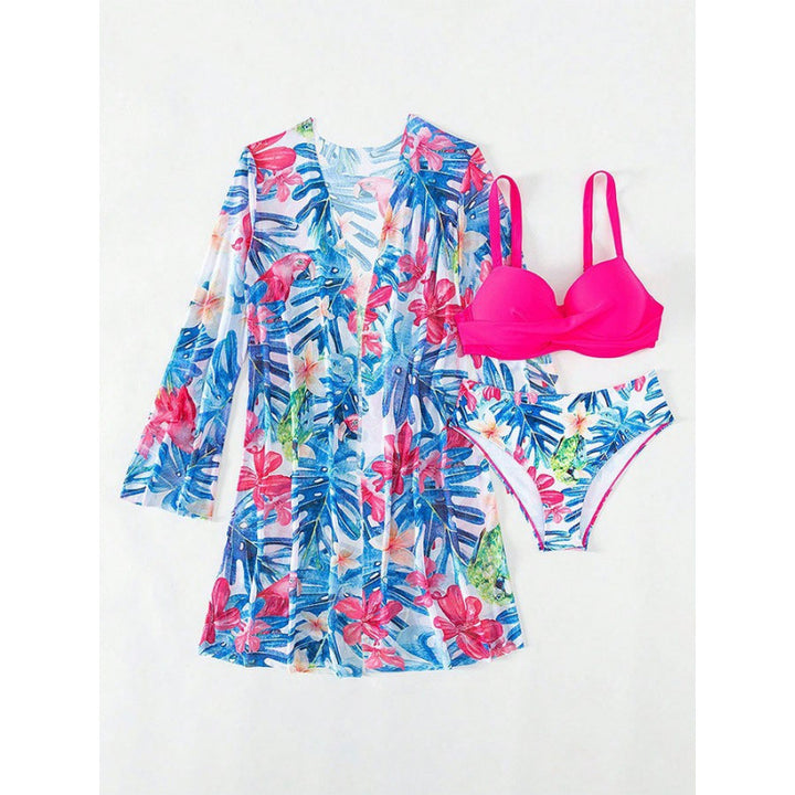 Damen bikini set mit floralem Überwurf und glamourösen Details Echo Archiv