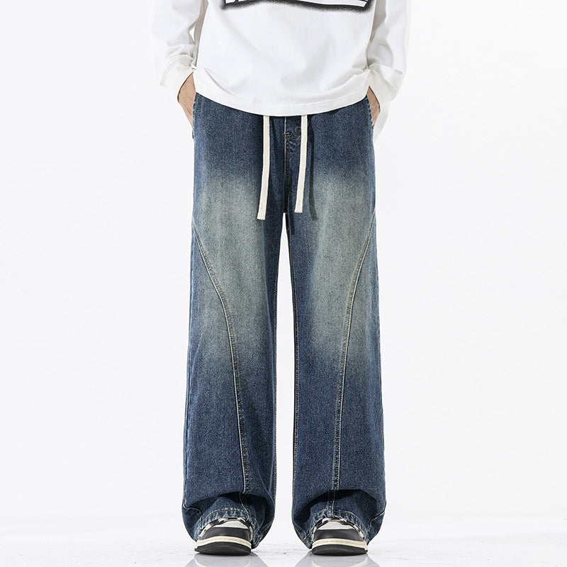 Herren Skulpturale Baggy-Denimhose mit tiefem Schritt und abgerundetem Saum Echo Archiv