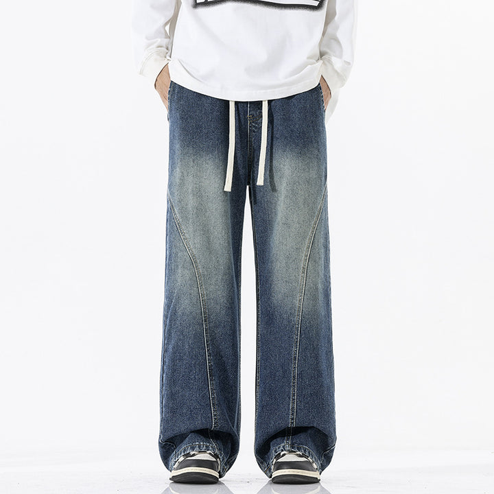 Herren Skulpturale Baggy-Denimhose mit tiefem Schritt und abgerundetem Saum Echo Archiv