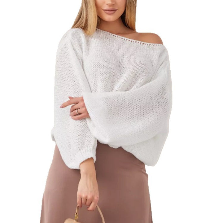 Damen Schulterfreier Mohair‑Optik Oversize-Pullover mit überschnittener Passform und kurzem Saum – Mavelle