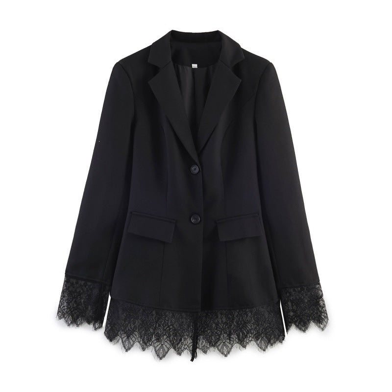 Damen taillierter Blazer mit Spitzenbesatz und ausgestelltem Saum Echo Archiv