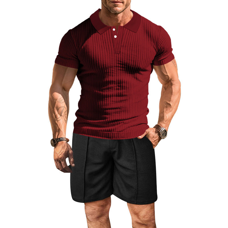 Herren modisches Polohemd mit strukturiertem Design und komfortablen Shorts Echoarchiv