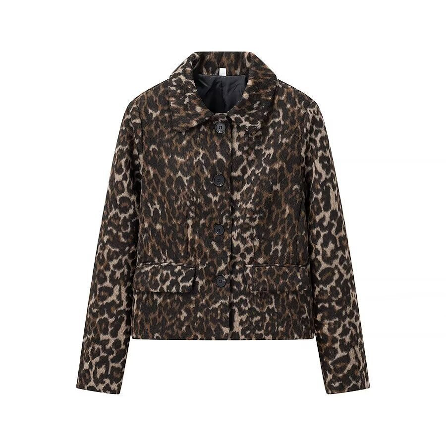 Damen Boxy‑Kurzjacke mit Leopardenmuster, Hemdkragen und aufgesetzten Pattentaschen Echo Archiv