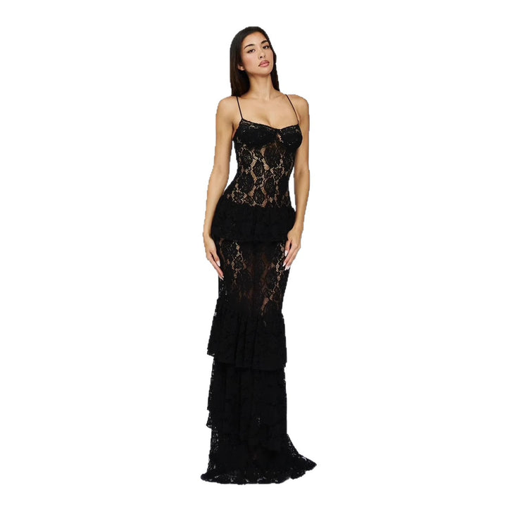 Damen Spitzen-Ballkleid mit Rüschendetails und figurbetontem Schnitt Echo Archiv