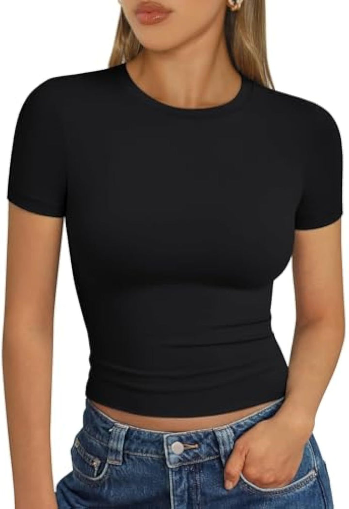Damen figurbetontes Kurzarmshirt aus elastischem Material Echo Archiv