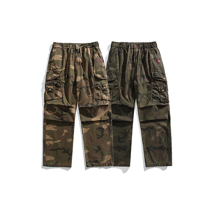 Herren Baggy-Cargohose im Army-Camo mit elastischem Kordelbund und Multifunktions-Taschen Echo Archiv