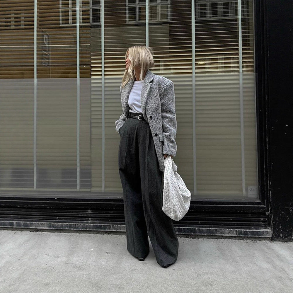 Damen Oversize Wollmix-Blazer im Bouclé-Look mit kastiger Silhouette Echoarchiv