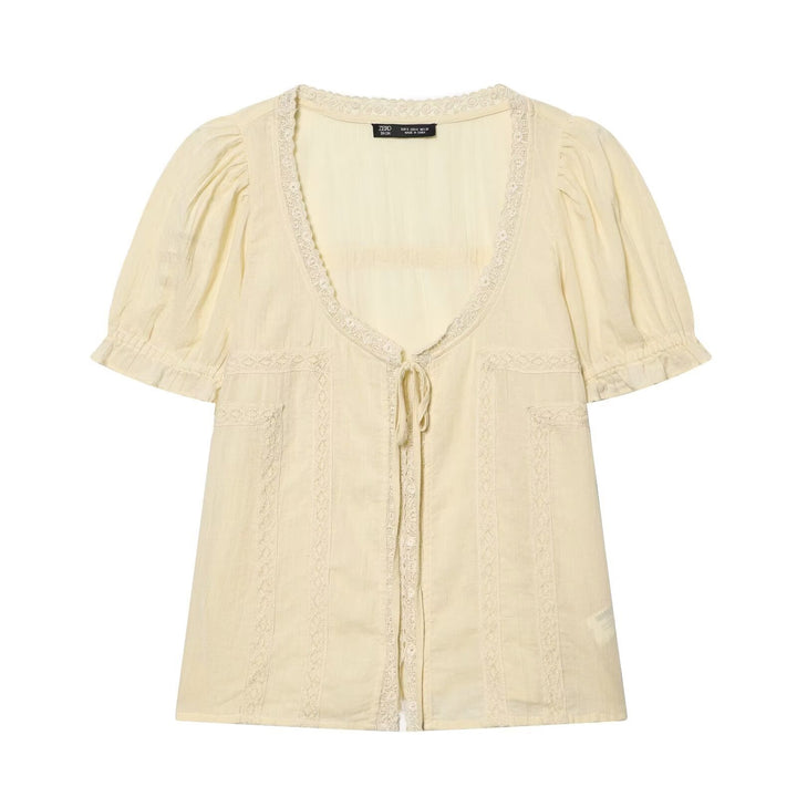 Damen luftige Bluse mit Rüschendetails und dekorativen Knöpfen Echo Archiv