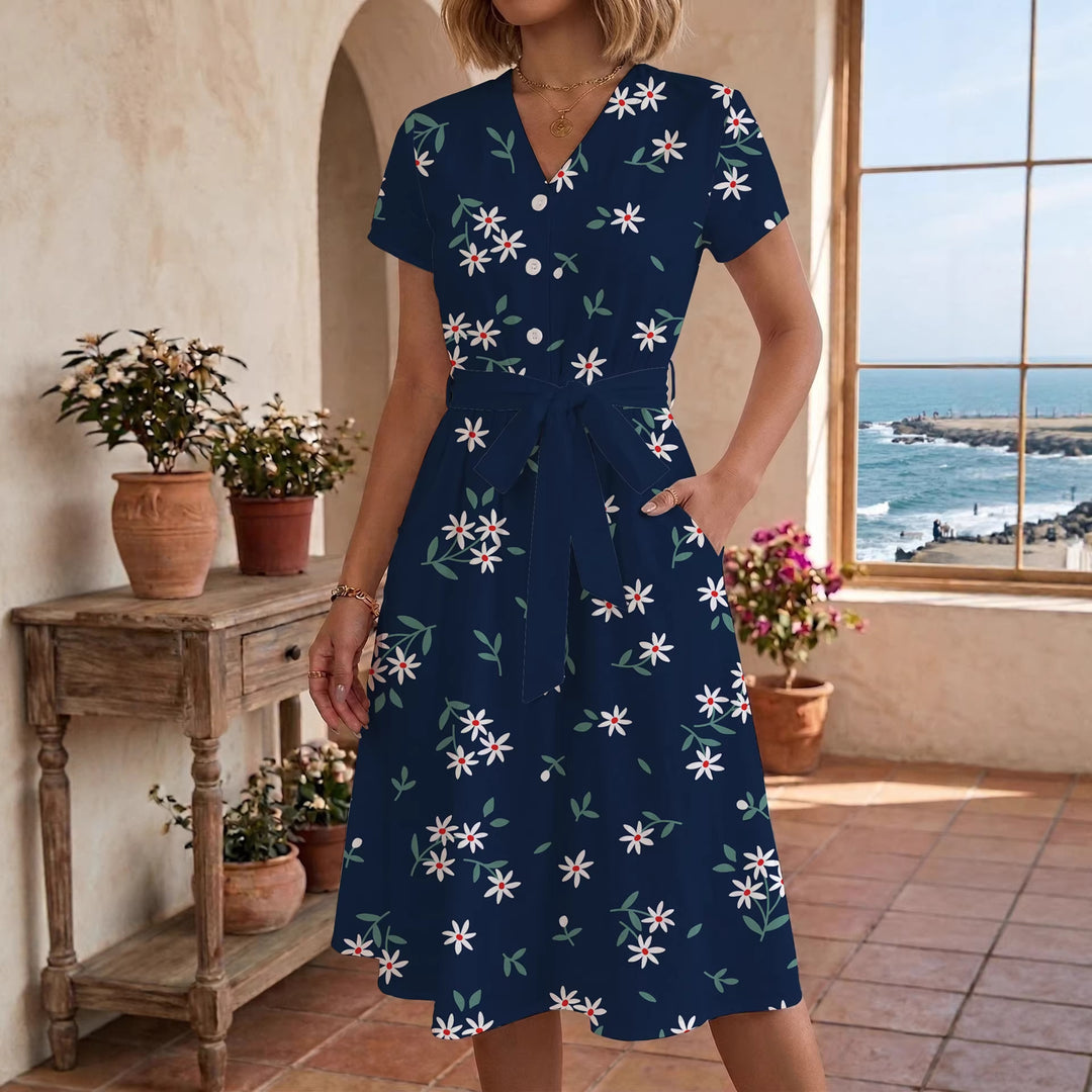 Damen Midikleid mit floralem Muster und Taillengürtel Echo Archiv