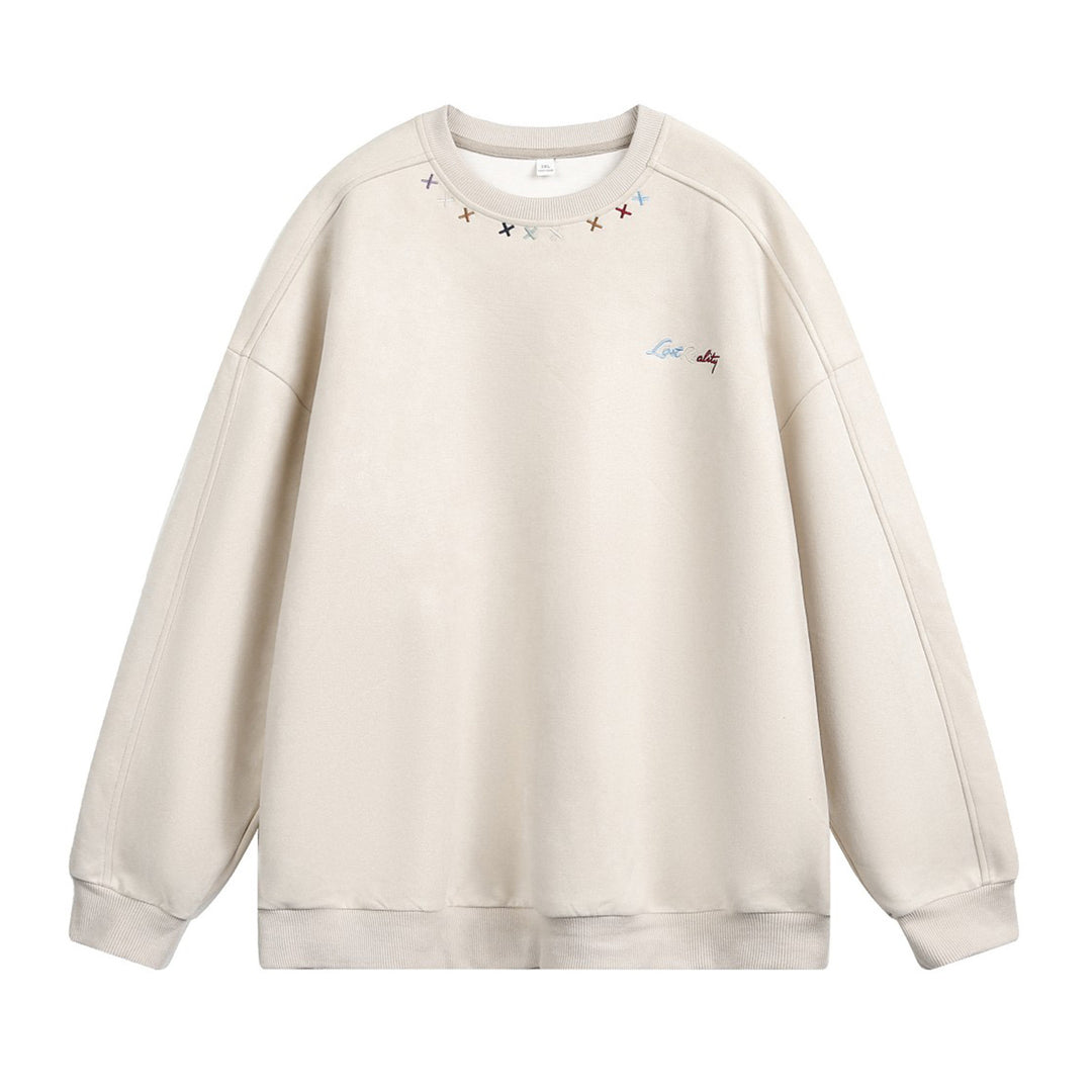 Unisex Oversize Rundhals-Sweatshirt mit bunter Kragenstickerei und Drop-Shoulder Echo Archiv