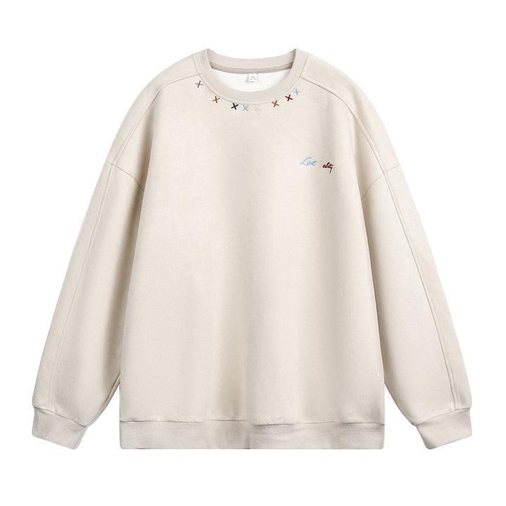 Unisex Oversize Rundhals-Sweatshirt mit bunter Kragenstickerei und Drop-Shoulder Echo Archiv