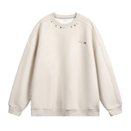 Unisex Oversize Rundhals-Sweatshirt mit bunter Kragenstickerei und Drop-Shoulder Echo Archiv