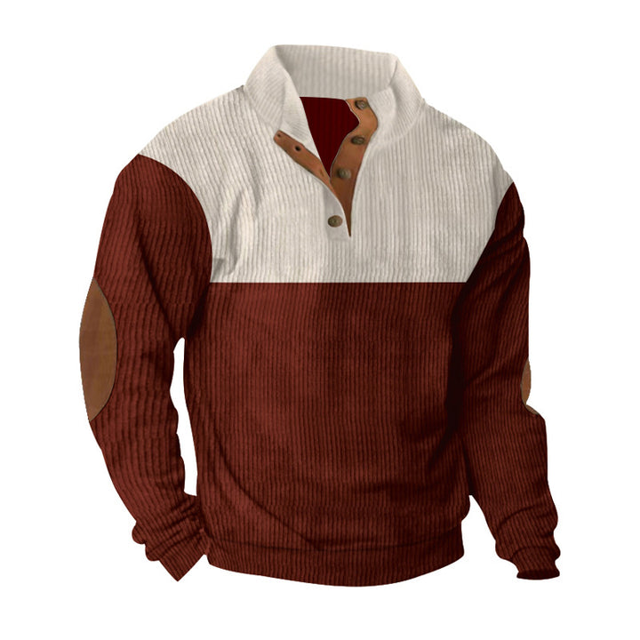 Herren nan lässiger Strickpullover mit Knopfleiste, Stehkragen und Ellenbogenpatches Echo Archiv