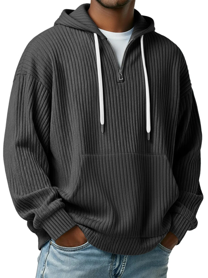 Herren gerippter Halfzip-Hoodie mit Kapuze, Kängurutasche und oversized Casual-Schnitt – Cavarno