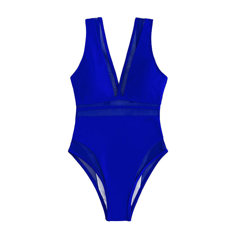 Damen Einteiliger Badeanzug mit tiefem V-Ausschnitt und eleganten Transparentsdetails Echo Archiv