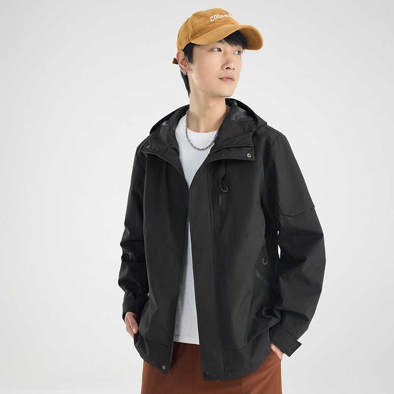 Herren Leichte atmungsaktive zweilagige Regen‑Softshelljacke mit verstellbarer Kapuze und Brusttasche Echoarchiv