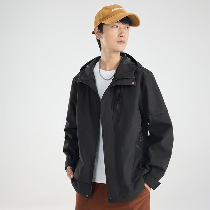 Herren Leichte atmungsaktive zweilagige Regen‑Softshelljacke mit verstellbarer Kapuze und Brusttasche Echoarchiv