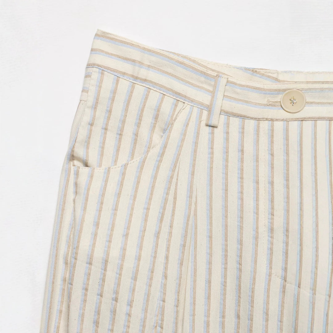 Damen Weite High‑Waist‑Hose aus leichter Baumwollmischung mit feinem Nadelstreifen und Bundfalten Echo Archiv