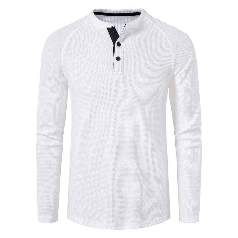 Herren Langarm-Henley-Shirt mit strukturierter Oberfläche und lässigem Knopfdetail Echoarchiv