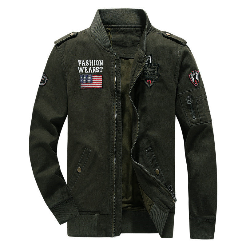 Herren Baumwoll-Canvas Bomberjacke im Field-Stil mit Badge‑Applikationen und Ärmeltasche – Brevano