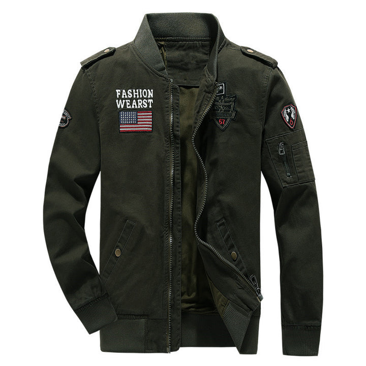 Herren Baumwoll-Canvas Bomberjacke im Field-Stil mit Badge‑Applikationen und Ärmeltasche – Brevano