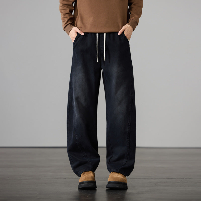 Herren Weite Baumwoll-Drawstring-Hose im Vintage-Waschlook Echo Archiv