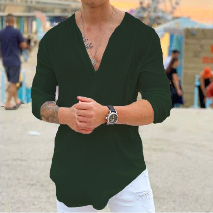 Herren lässiges V-Ausschnitt Langarmshirt Echoarchiv