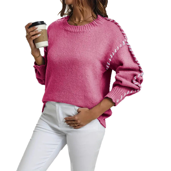 Damen Oversize Strickpullover mit dekorativem Kordel‑Zopf an Ärmeln – Mavelle