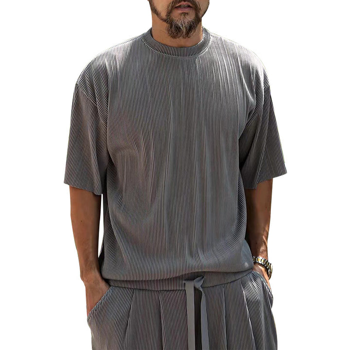 Herren lässiges Freizeit Set mit strukturierter Kurzarmbluse und Shorts Echoarchiv