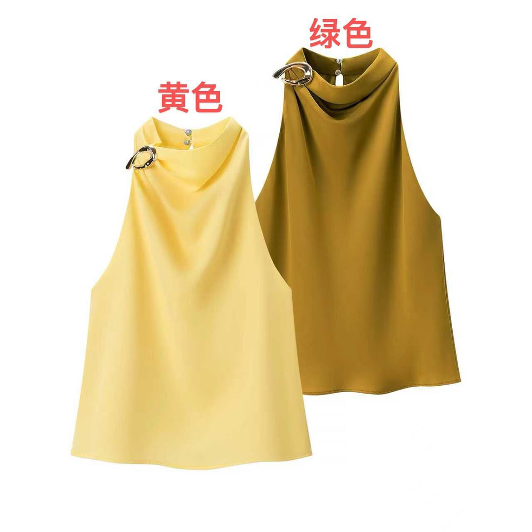 Damen Seidenbluse mit asymmetrischem Kragen und dekorativem Ring Echo Archiv