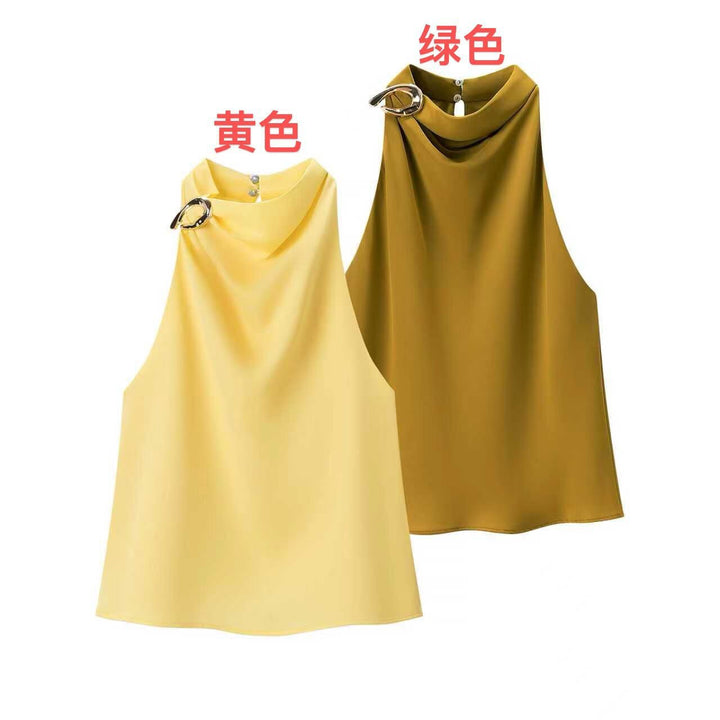 Damen Seidenbluse mit asymmetrischem Kragen und dekorativem Ring Echo Archiv