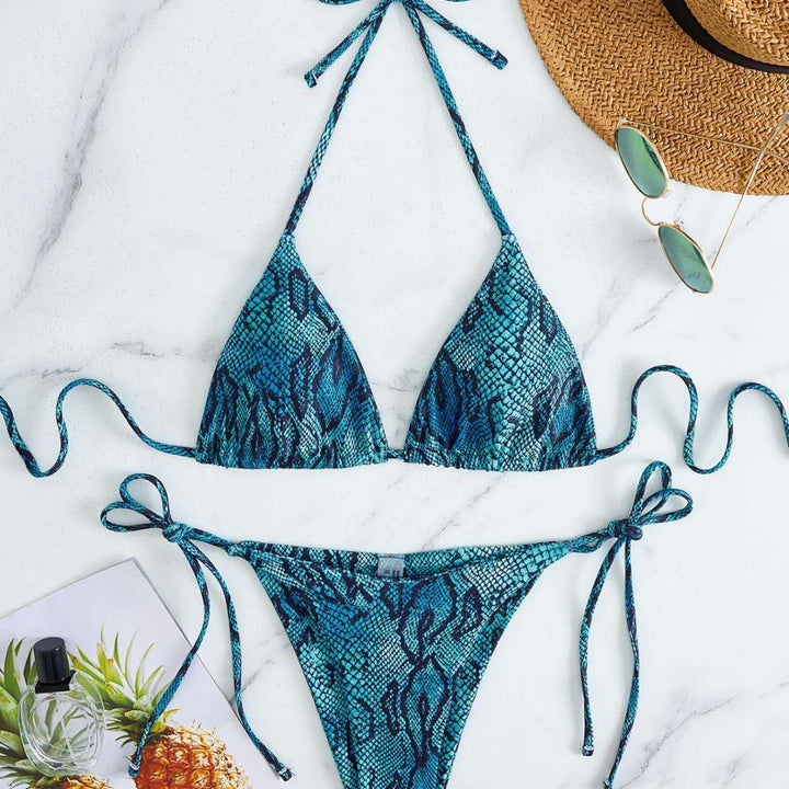 Damen Triangel-Bikini mit Schlangenprint und verstellbaren Trägern Echo Archiv