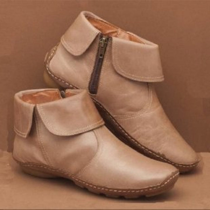 Damen nan knöchelhohe Lederoptik-Stiefelette mit umlegbarer Manschette und seitlichem Reißverschluss Echo Archiv