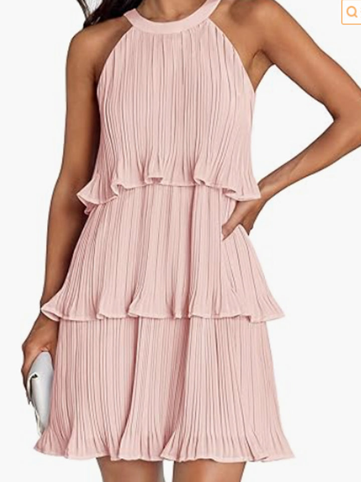Damen Kleid mit schwingendem Faltenrock und Spitzenrüsche Echo Archiv