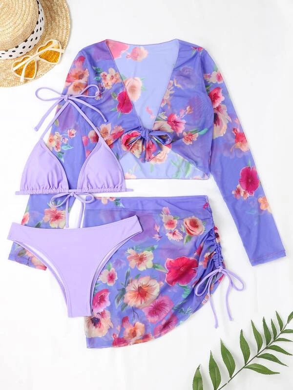 Damen Crop-Top mit floralem Design und tailliertem Rock Echo Archiv