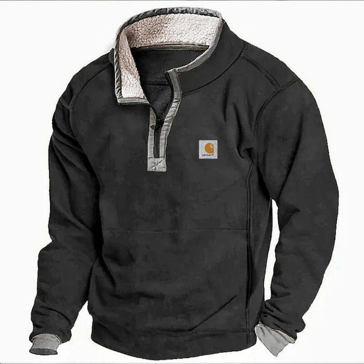 Herren Sherpa-Fleece-Pullover mit Halbzipper und Kontrastbesatz Echoarchiv