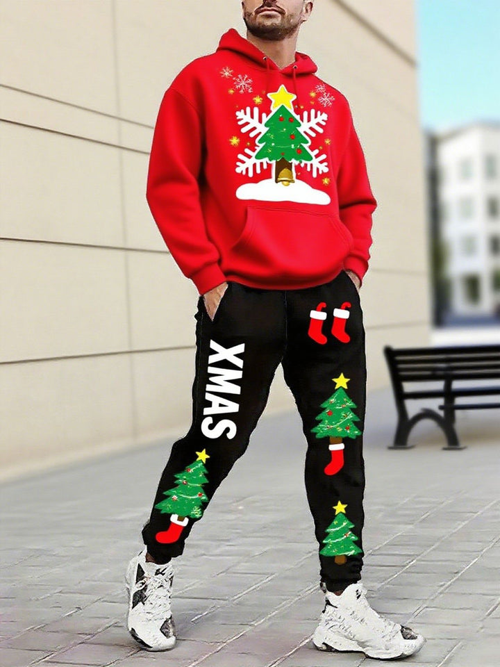 Herren Weihnachtsmotiviere Kapuzenpullover und Jogginghose Set Echoarchiv