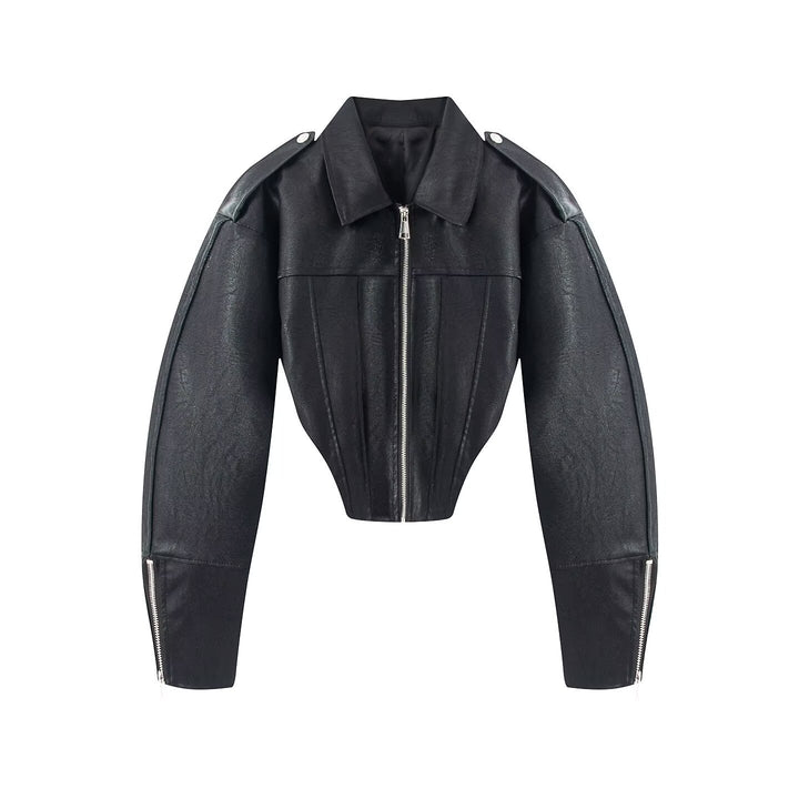 Damen Kurzjacke im Korsagenstil aus Lederimitat mit betonter Schulterpartie Echo Archiv