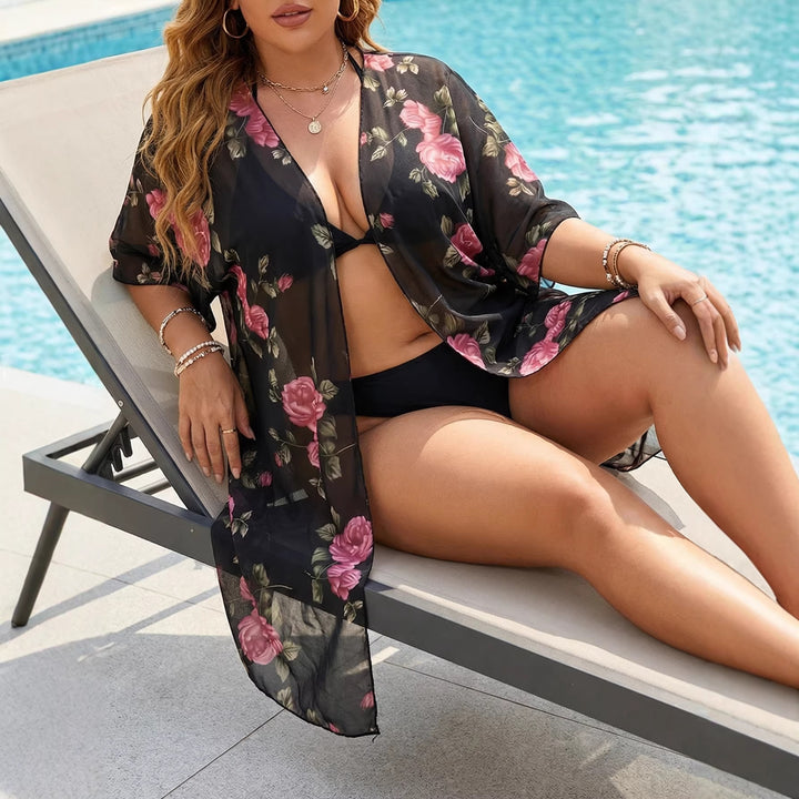 Damen transparenter Strandüberwurf mit floralen Mustern Echo Archiv